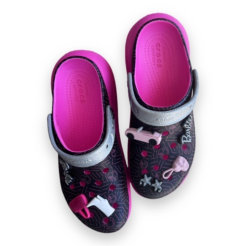 Size 10 Pink and Black Barbie x Croc Platforms